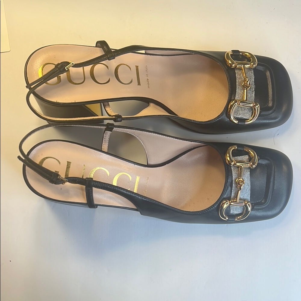 NWT Gucci Horsebit Slingback Pump Leather Heels in Black Women's Shoes Size 41 - Picture 12 of 16